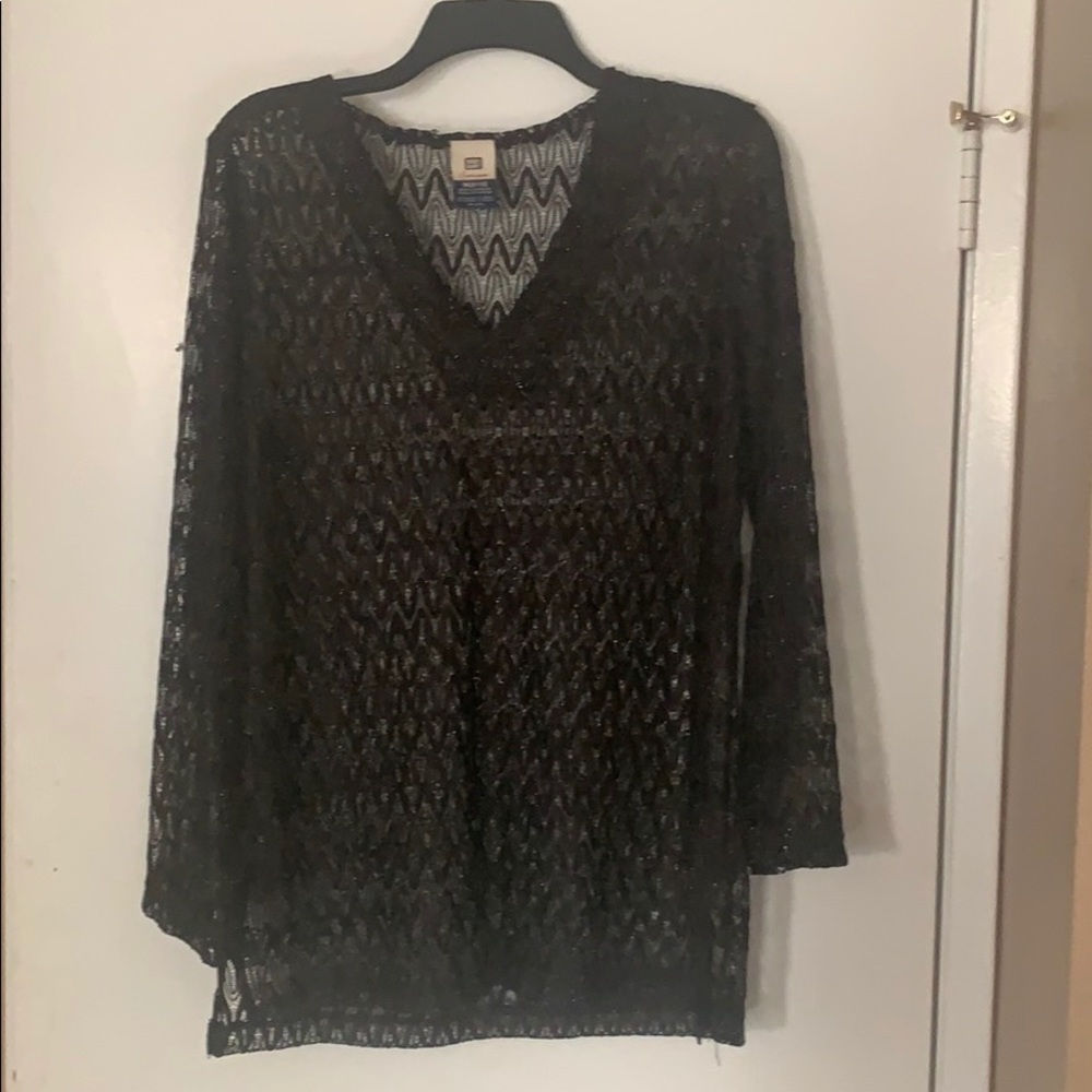 Sheer black lace long sleeve shirt